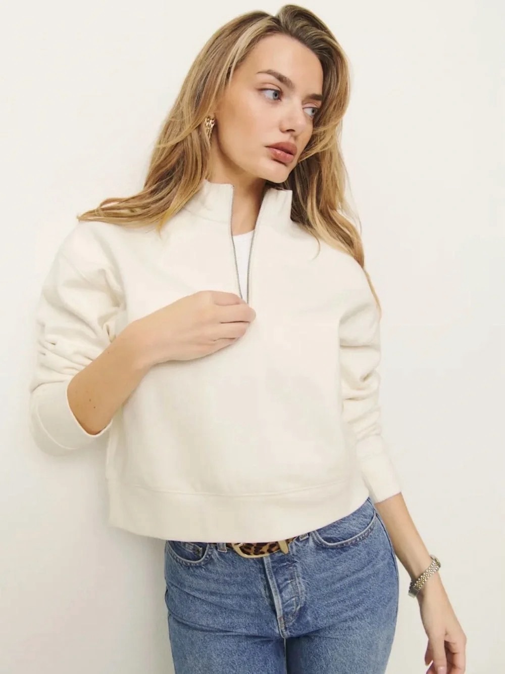 Reformation Maddie Cream Half-Zip Top